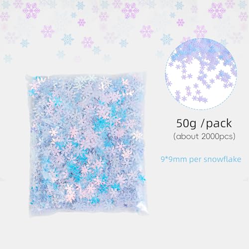 Jocomoni 2000pcs/50g Christmas Snowflakes Confetti Decorations,Iridescent White Snowflake Table Confetti Glitter Snowflake Sequins for Winter Wonderland Party Home Decoration - Thumbnail 2