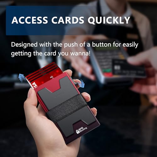 Image of SEMORID Slim Aluminum Card Holder Wallet for Men, Durable Expandable Backplate, RFID Blocking Minimalist Metal Pop Up Wallet, Holds 12+ Cards Plus Cash