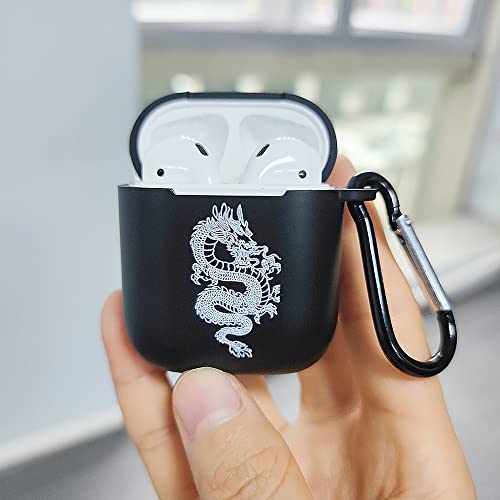 Ownest Compatible With Airpods Case With Cute 3D Printed Dragon Cartoons Animal Design Airpods Hard Case Cover With Keychain Shockproof Protective Case For Airpods 2 & 1-Black #TOP5