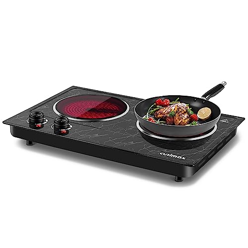 Hot Plate,Cusimax Portable Electric Hot Plate,1800W Countertop Double Burner,Infrared Glass Cooktop,Temperature Controls,Compatible for All Cookwares, Upgraded Version,Marble Black by CUSIMAX - Used condition - CA$64.47