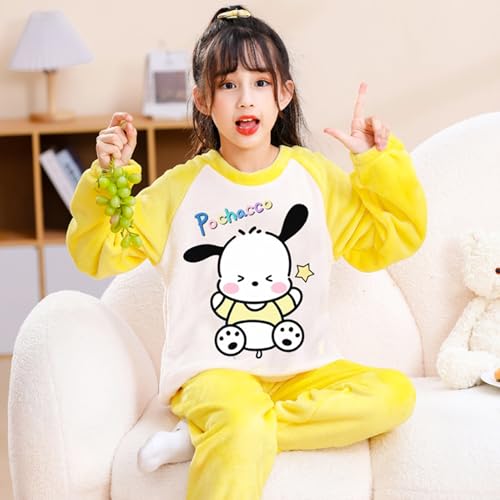 Cartoon Fleece Pajamas Set Petite Women Girls Fuzzy Sleepewear Lounge Sets Long Sleeve Top and Pants 2 Piece Pjs Set3