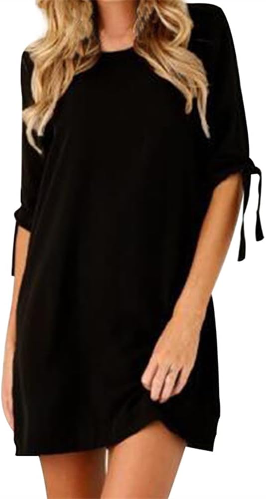 Kidsform Women Summer Mini Dress Solid Crew Neck Tunic Sundress Self-tie  Half Sleeves T Shirt Dresses : Amazon.ca: Clothing, Shoes \u0026 Accessories