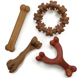Nylabone Strong Chew Dog Toy 4-Pack Made with Real Bacon, Bison, Venison, Beef, & Chicken, Durable Chew Toys for Aggressive Chewers, Long Lasting Dog Bone, Large Breeds – Up to 50 lbs, 4 Count