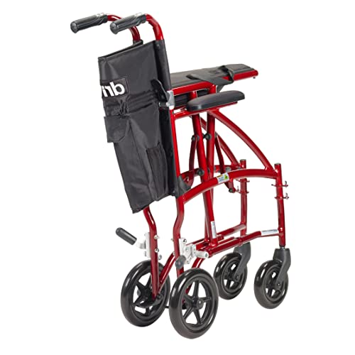 Drive Medical Dfl19-Rd Fly Lite Ultra Lightweight Folding Transport Wheelchair With Swing-Away Footrests, Red #TOP4