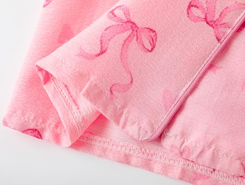 Image of Hupohoi Big Girls Button Down Pajama Set 3pcs Short Sleeve Long Pants with Shorts Crepe Wrinkled Fabric Sleepwear Nighty