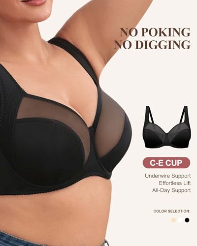 Image of Minimizer Bra for Women, Full Coverage Bras with Underwire, Plus Size Mesh Bralettes for Large Breasts