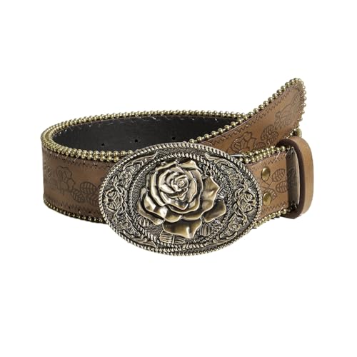 Ursumy Women's Cowgirl Belt Heart Western Leather Belt Vintage Floral Belts Y2K Belt For Pants Jeans