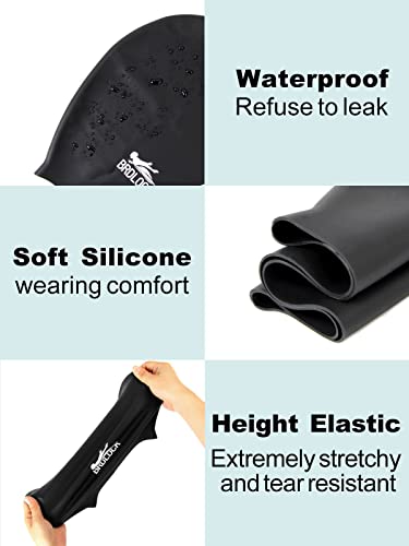 Brdlock Kids Swim Caps For Long Hair, Silicone Swim Cap For Girls Boys Kids Teens With Long Hair, Waterproof Swimming Cap Design For Afro Hair/Curly Hair/Long Hair Extensions (Black, Medium) #TOP2