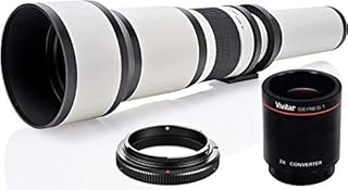 High-Power 650mm-2600mm f/8 Manual Telephoto Lens for Canon EOS 80D, EOS 90D, Rebel T3i, T5, T5i, T6i, T6s, T7, T7I, T8I, SL3, EOS 60D, EOS 70D, 5D, EOS5D IV, EOS 6D II, EOS 7D II SLR Cameras - White