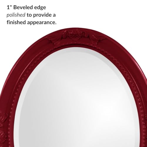 Image of Howard Elliott Collection Queen Ann Oval Glossy Burgundy Wall Mirror, Oval Bevelled Hanging Wood Framed Vanity Mirrors for Home Decor, Living Room, Bathroom, Bedroom, or Hallway, 25 x 33 Inch