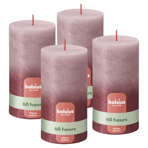 Bolsius Rustik Stumpenkerzen - Fading Metallic -Rose & Rot - 4er...