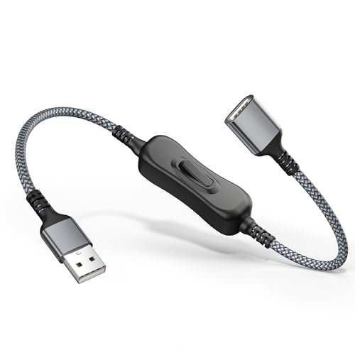 RUXELY Cable USB Tipo A Macho a Hembra con Interruptorde Encendido/Apagado 0.3M,Cable Extensión USB con Interruptor,USBA ON/OFF Switch Soporte Datos y Carga para tiras LED,Lámpara USB,Ventilador