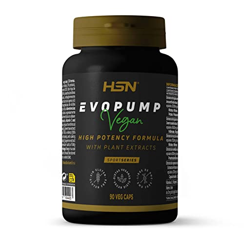 Pre-entreno sin estimulantes Evopump de HSN | 90 Cápsulas Vegetales - Pre Entreno sin Cafeína ni Creatina – Nitratos Suplemento - Pre Workout Óxido Nítrico | No-GMO, Vegano, Sin Gluten