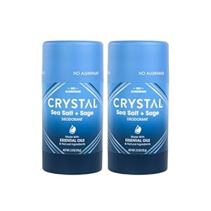 CRYSTAL Magnesium Solid Stick Natural Deodorant, Non-Irritating Aluminum Free Deodorant for Men or Women, Safely and Effectively Fights Odor, Baking Soda Free, Sea Salt + Sage, 2.5 oz (Pack of 2)