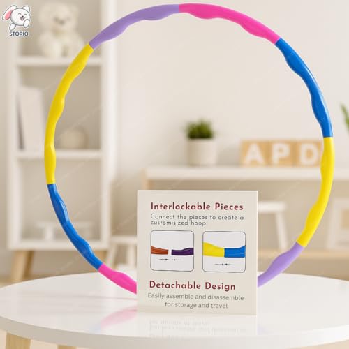 Image of Storio Adjustable Hula Hoop for Kids & Adults | 8-Piece Interlocking Fitness Ring for Exercise & Fun | Hula Hoop Toy for Boys, Girls & Women Workout Use | Multicolor Weighted Hoop