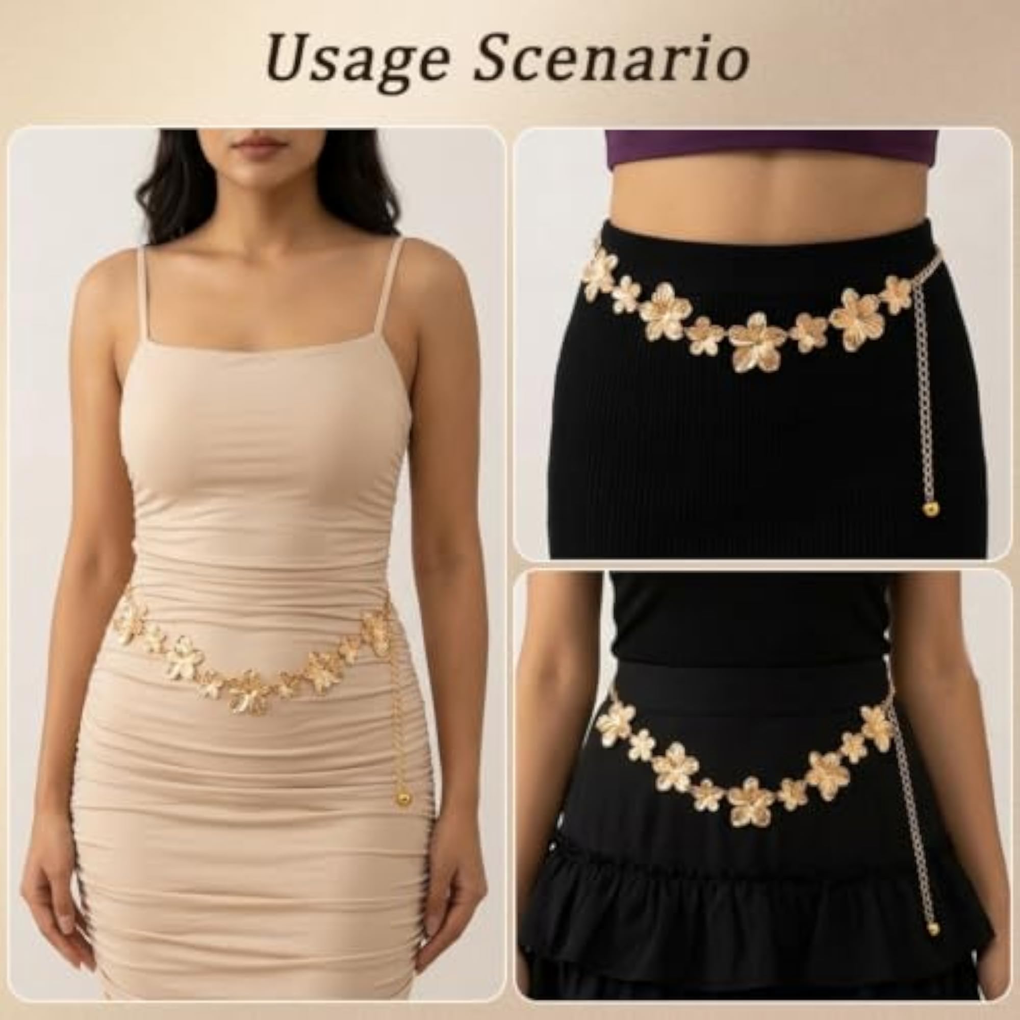 Women's Adjustable Waist Chain Belt for Dresses