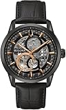 Bulova Orologio analogico automatico da uomo, con cinturino in pelle 98A283, Nero, Moderno