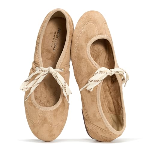 Project Cloud Fashion Mary Jane Shoes Women - Womens Ballet Flats with Memory Foam Insole - Lightweight & Non-Slip Ballet Flats Shoes for Women 2026 (Emilee TAN 10M)
