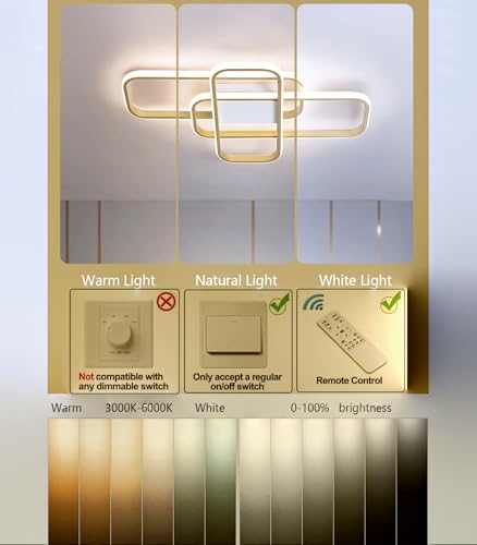 Plafonnier à intensité variable avec télécommande LED or 45W