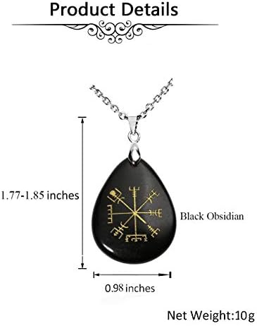 Jovivi Viking Compass Vegvisir Rune Crystal Quartz Healing Teardrop Gemstone Chakra Pendant Necklace 24"