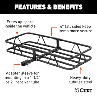 CURT 18145 48 x 20-Inch Basket Hitch Cargo Carrier, 500 lbs Capacity, Black Steel, 1-1/4, 2-In Adapter Shank