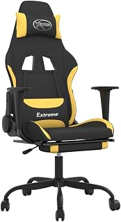 vidaXL Silla Gaming con Reposapiés Asiento Respaldo Computadora Escritorio Oficina Ergonómica Ajustable Regulable Tela Negro y Amarillo
