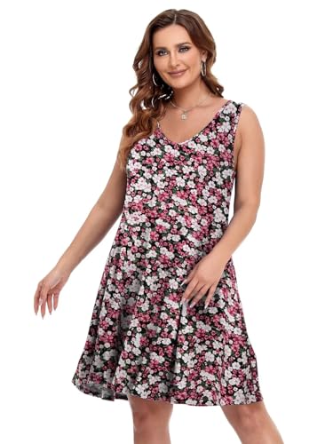 Image of BELAROI Women Casual Summer Beach Dresses Plus Size Sundress V Neck Pockets Swing Tank Dress Cover Ups
