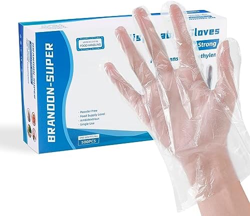 Brandon-super Disposable Food Prep Gloves - 500 Piece Plastic Food Safe Disposable Gloves, Food Handling, Transparent, One Size Fits Most (500 PCS)