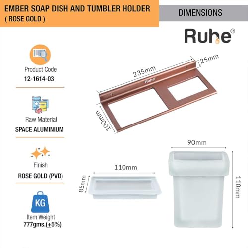 Image of Ruhe Ember 2 in 1 Soap Dish & Tumbler Holder | Soap Case | Tooth Brush Holder | Bathroom Accessories | Wall Mounted | Soap Stand | Rose Gold