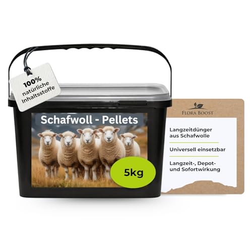 Flora Boost Schafwoll Dünger Pellets 5 kg I Natürlicher Langzeitdünger aus Schafwolle I Organischer NPK Dünger für gesundes Wachstum, starke Pflanzen & verbesserte Bodenstruktur