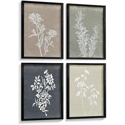 Heiple Framed Wall Art Set of 4 for Boho Home decor Botanical Print Wall Art for Rustic Vintage Farmhouse Wall Decor for Living Room (Black,11”x14”) Cover
