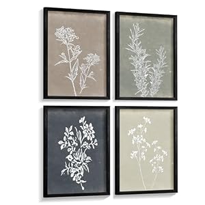 Heiple Framed Wall Art Set of 4 for Boho Home decor Botanical Print Wall Art for Rustic Vintage Farmhouse Wall Decor for Living Room (Black, 8″x10″)