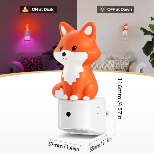 Image of DORESshop LED Night Light for Kids, Brown Fox Night Lights Plug into Wall, 8 Colors+ Soft White 3000K Nightlight, Dusk to Dawn Sensor, Nightlights for Kids Room, Bedroom, Birthday Gift, 2 Packs