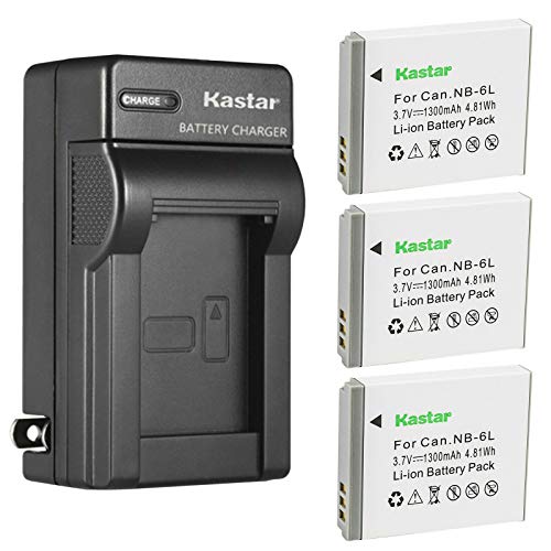 Kastar 3-Pack Battery and AC Wall Charger Replacement for Canon NB-6L, NB-6LH Battery, CB-2LY Charger, Canon IXUS 85 is, IXUS 95 is, IXY Digital 25 is, Digital IXUS 200 is, Digital IXUS 210 Camera