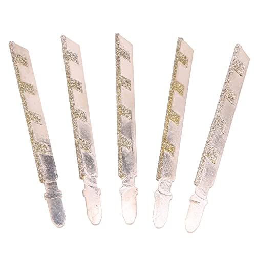 Qusedwey 5Pcs 101mm 4 Inch T Shank Jigsaw Blades Diamond Coated Jig Saw Blade Set Masonry Tile Cutting Power Tools Accessories