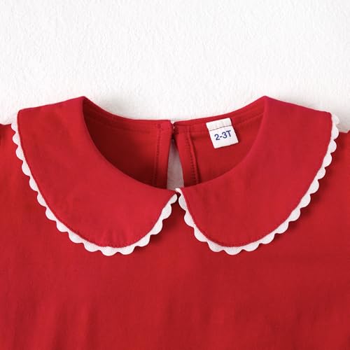 Image of 12M-14Y Toddler Baby Girls Peter Pan Collar Blouse Kids Girl Solid Color Puff Sleeve T-Shirts Casual Tee Tops