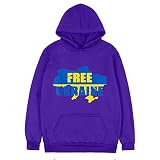 Ukraine libre, Sweat à capuche carte drapeau ukrainien, je me tiens avec l'Ukraine, soutien l'Ukraine Sweat à manches longues (Color : Purple, Size : L)