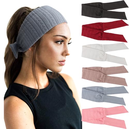 Image of DRESHOW 6 PCS Adjustable Headbands for Women Knotted Headbands Elastic Non-Slip Fashion Hair Bands for Workout Sports Running Yoga