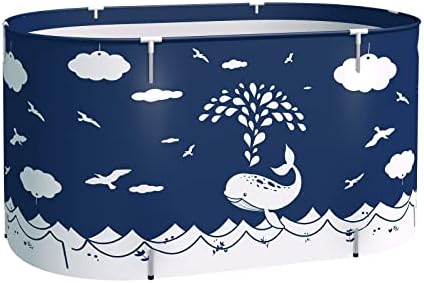 BESTHLS Foldable Bathtub Portable Soaking Bath Tub,Eco-Friendly Bathing Tub for Shower Stall (Large, Blue Whale)
