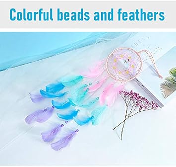 AWLEE Colorful Dream Catchers, Handmade Feather Native American Circular Net for Kids Boys Girls Bedroom Wall Hanging Decoration Decor Nursery Wall Art Ornament Craft