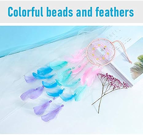AWLEE Colorful Dream Catchers, Handmade Feather Native American Circular Net for Kids Boys Girls Bedroom Wall Hanging Decoration Decor Nursery Wall Art Ornament Craft