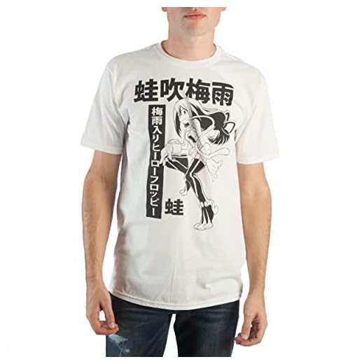 Bioworld Camiseta My Hero Academia Asui Tsuyu One Color Kanji para Hombre, Color Blanco