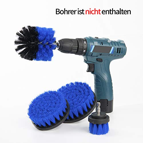 BOZKAA 4 Stück Bürstenaufsatz Akkuschrauber,Power Scrubber Reinigungsbürste Aufsatz Set,Allzweck Bürstenaufsatz Bohrmaschine,Nylon-Drill Brush für Keramik,Badewanne,Felgen,Küche, Auto,Blau