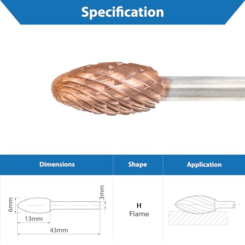 TJR® Carbide Burr with Coating Ultra Co, 6mm (Metric) Diameter with 3mm Metric Shank (Special with chip Breaker) (H - Flame) - Image 2