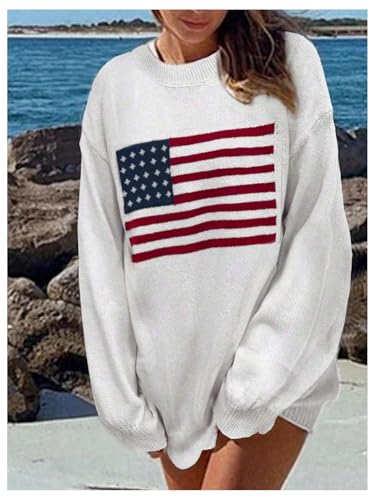 Floerns Girl's Flag Print Long Sleeve Sweater Crew Neck Knitted Casual Pullover Tops4