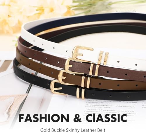 4 Pack Women's Slim Genuine Leather Belts Thin Adjustable Waist Belt with Gold Buckle for Everyday Wear3