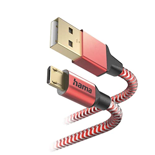 Hama USB Cable 2.0 A Male to Micro USB Charging Plug (480 Mbit/s, 3 A, Nylon, 1.5 m) Red, czerwony, 1.5m - Image 2