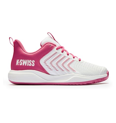 K-Swiss Women's Ultrashot Light Pickleball Tennis Shoe - Lightweight Court Shoes Lateral Movement Stable Support, White/Red 8.5 M