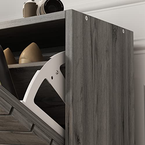 Hitow Shoe Storage Cabinet, Narrow Shoe Cabinet With 2 Drawers & Adjustable Shelf, Small Space Entryway Freestanding Shoe Rack With Shutter Doors, Grey (22.4" W X 9.4" D X 29.5" H) #TOP5