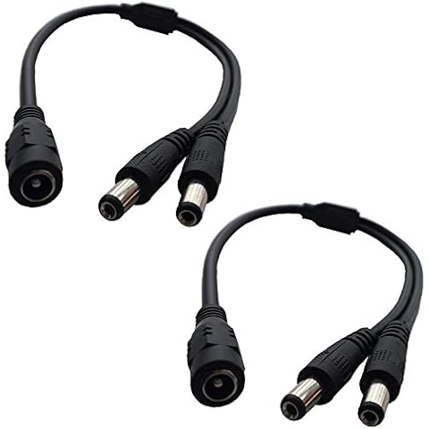 DZYDZR 2 PCS 5.5mm x 2.1mm Y Splitter Cable 1 Female to 2 Male Splitter 2 Way DC Power Cable for LED - CCTV Camera - Car - Monitors and more (1ft) Cover
